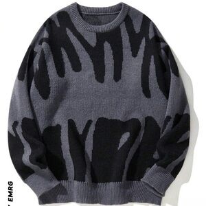 Shein Grey and Black Men Graphic Pattern Sweater
